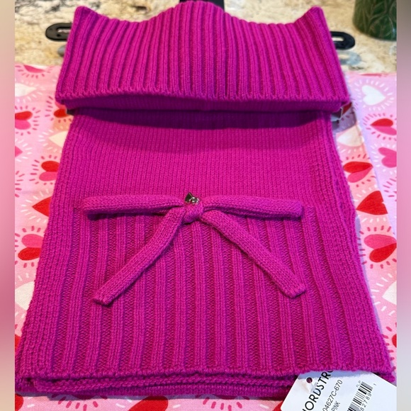 NEW kate spade new york Jeweled Bow Knit Beanie & Scarf Set In Marker Pink - Picture 5 of 9
